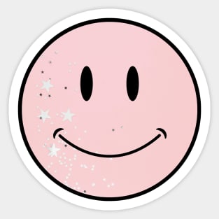 pastel pink silver star confetti background classic Smiley Face Sticker